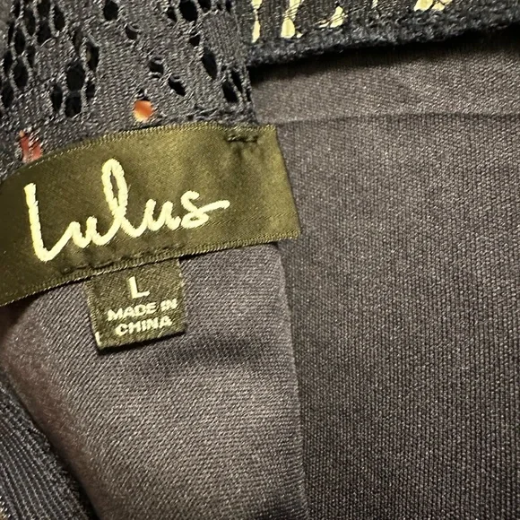 Never Worn with Tag Lulus Remarkable Navy Blue Sheer Lace Short Sleeve Dress - Picture 11 of 11